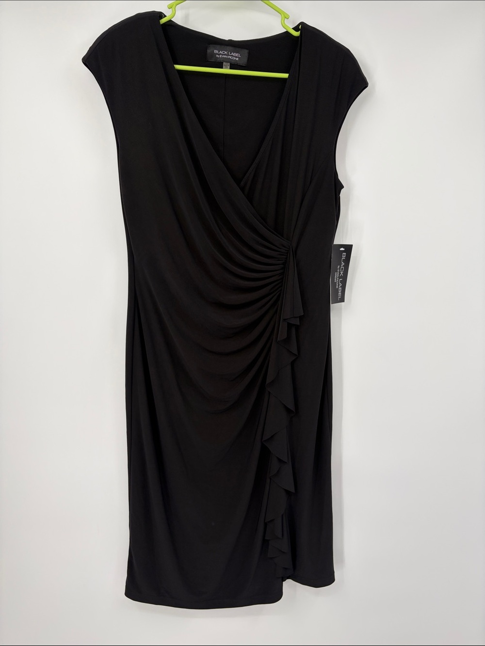 Black Label by Evan Picone Black Ruched Midi Dress Size 12